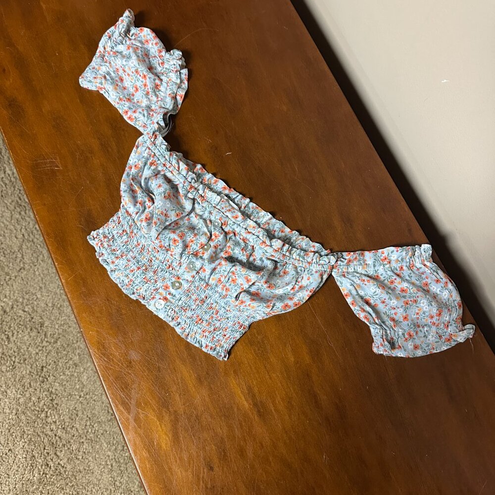 Olivaceous Boho Off The Shoulder Crop Top | Size S